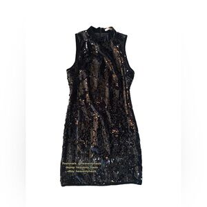 Genuine 2016 Black Sequin Mock Neck Velour Mini Dress